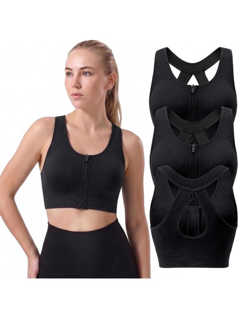 Seamless Front Closure Sports Bras for Women - Wireless Medium Support